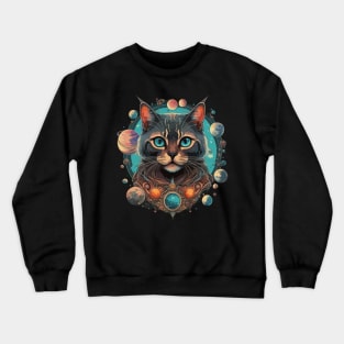 cat with planets in the background, cat in space Crewneck Sweatshirt